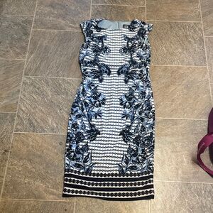 Vince Camuto Black and White Floral Midi Dress